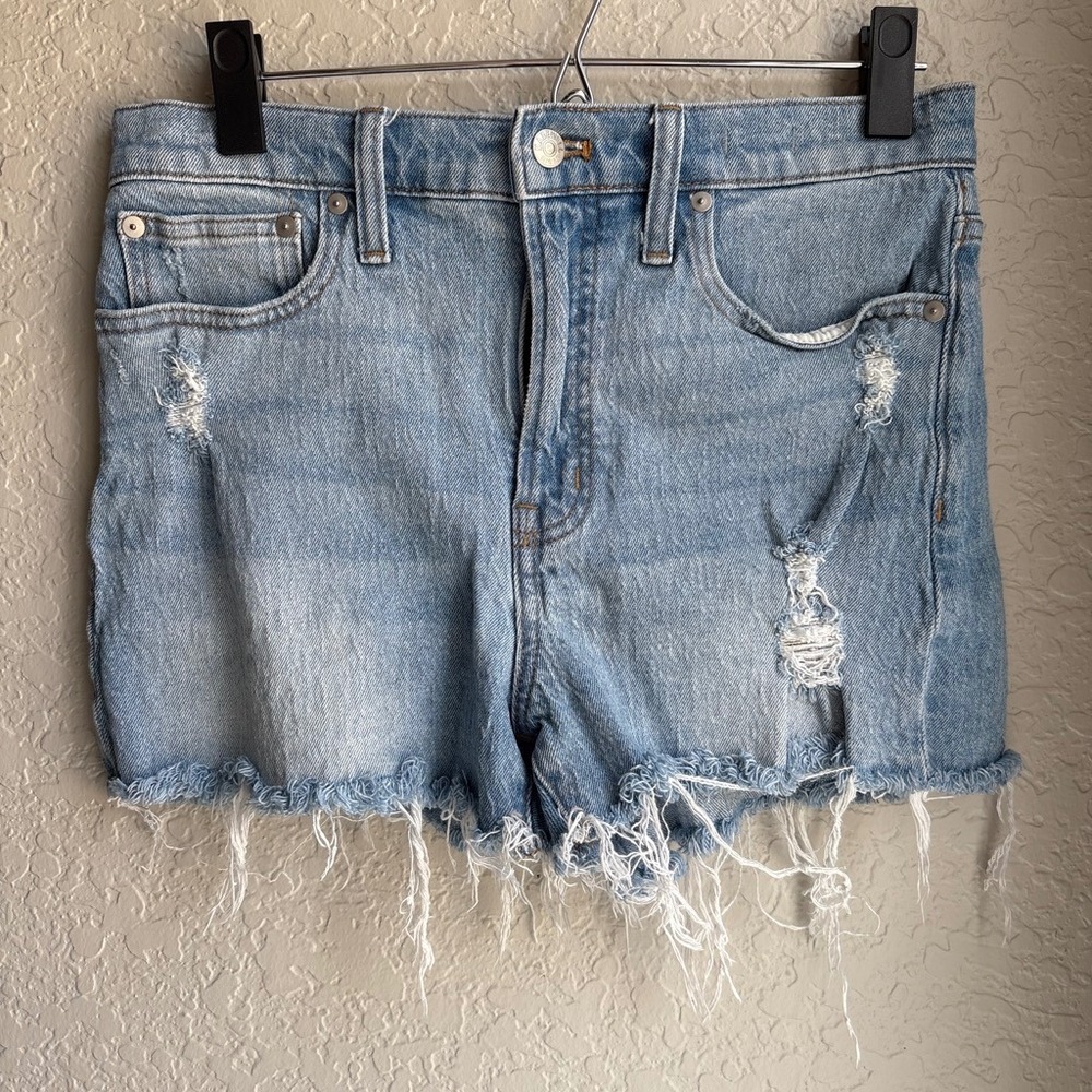 Madwell The Perfect Jean Short Womens 28 Blue Distressed High Rise Raw Hem